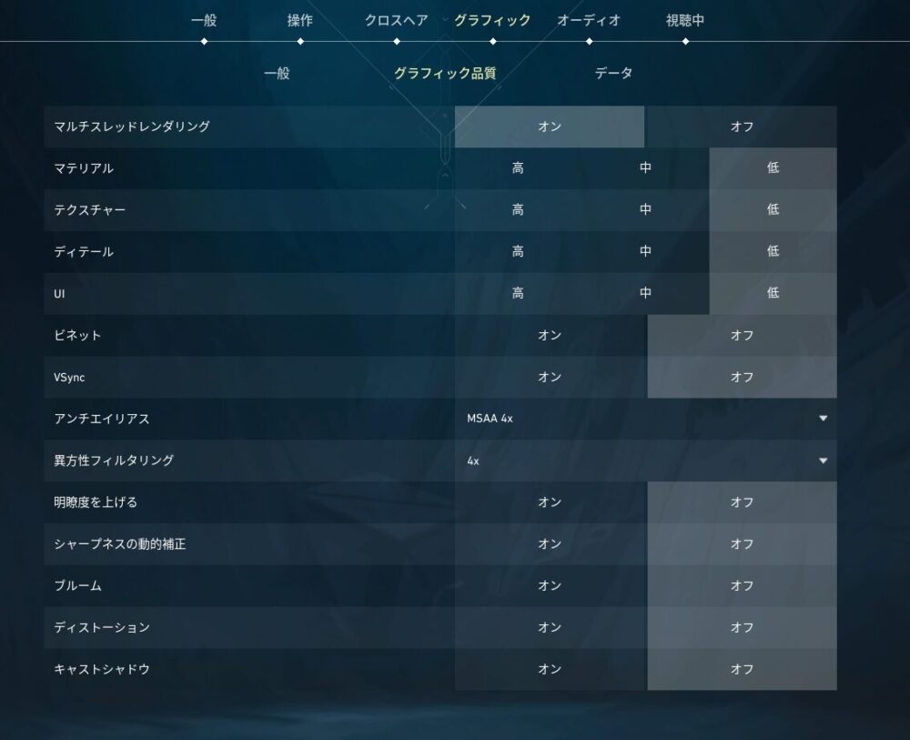 G TUNE DG-A7G6T-VALORANT-グラフィック設定