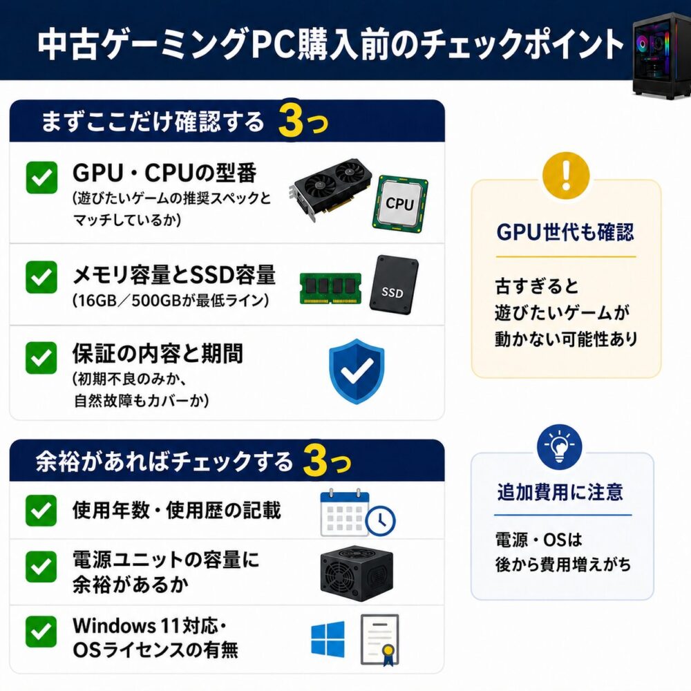 中古ゲーミングPC購入前のチェックポイント