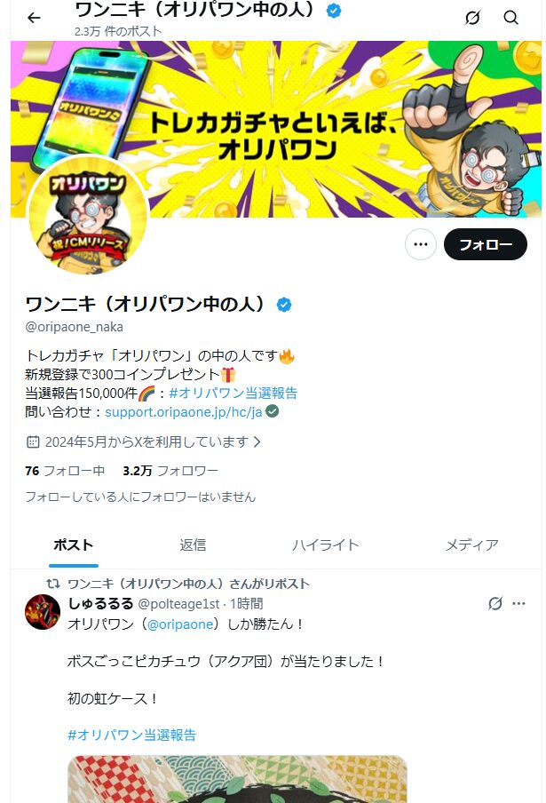 オリパワン-ワンニキのX