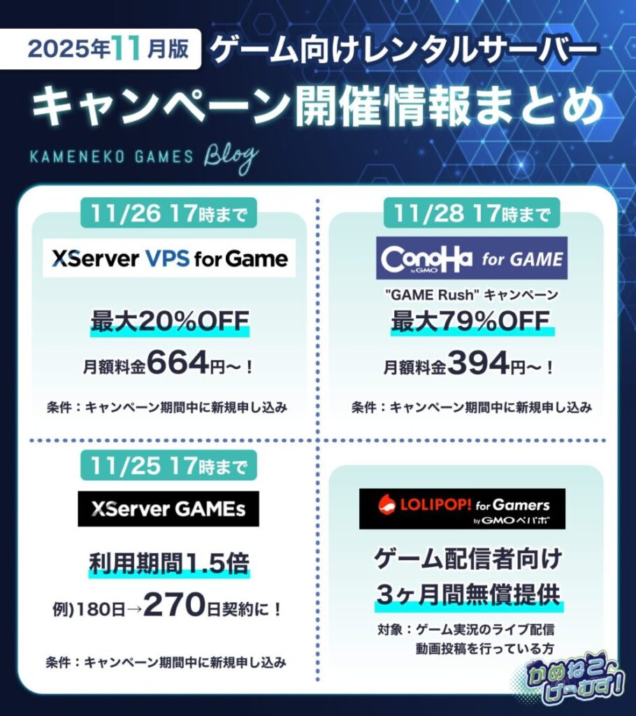 ゲーム用レンタルサーバーまとめ&キャンペーン情報速報