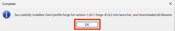 「Successfully〜」が表示されたら「OK」をクリック