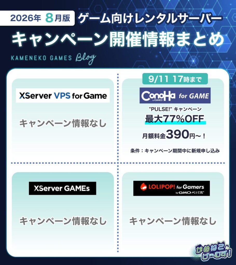 おすすめゲームレンタルサーバー(VPS)キャンペーン情報速報