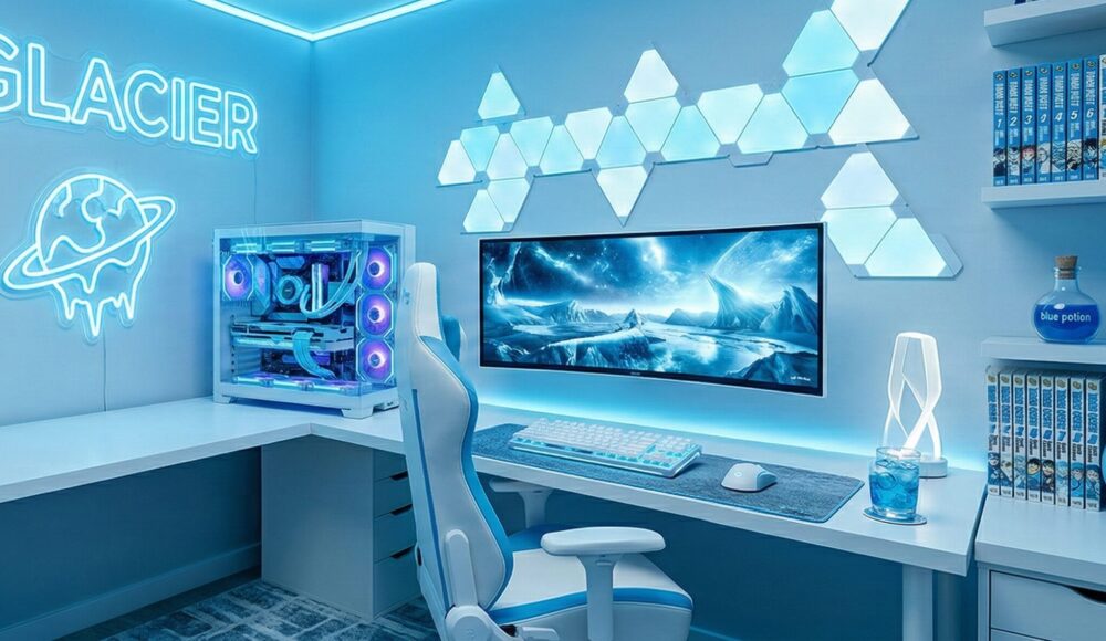 水色・ブルーベースのゲーミング部屋