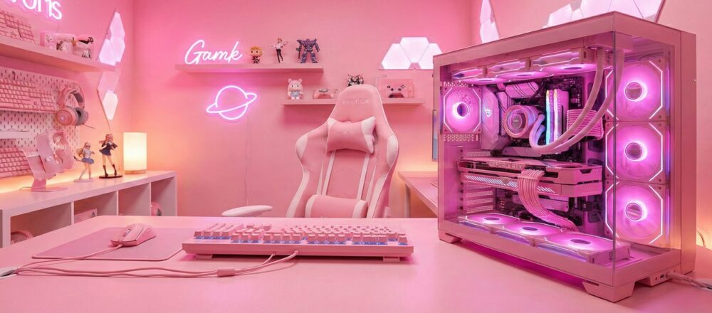 ピンクベースのゲーミング部屋