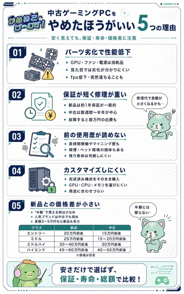 中古ゲーミングPCがやめたほうがいいと言われる5つの理由