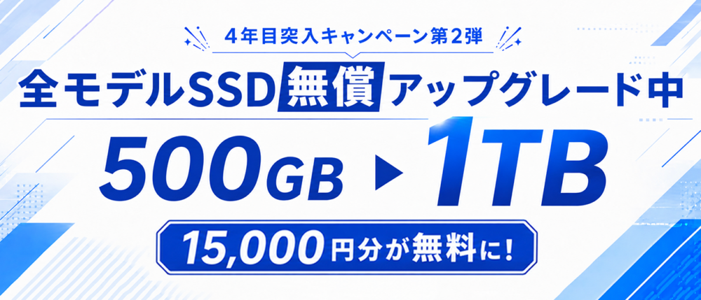 4年目突入キャンペーン第2弾!SSD無償アップグレードキャンペーン開催